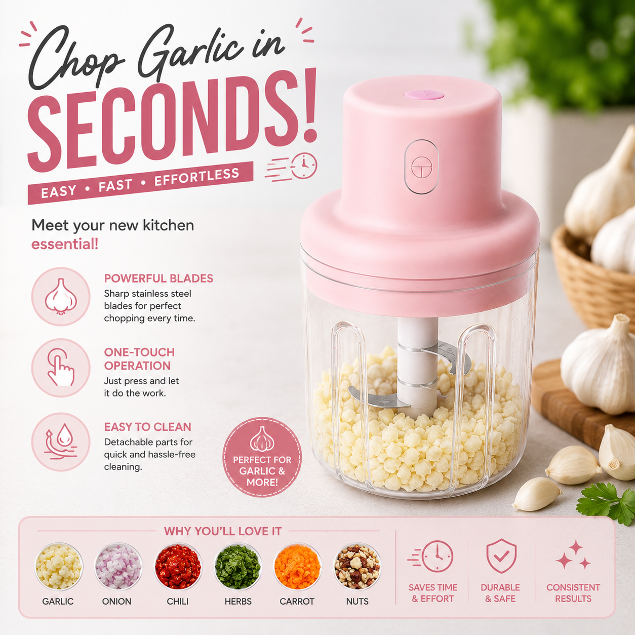 Electric Mini Garlic Chopper (250ml)
